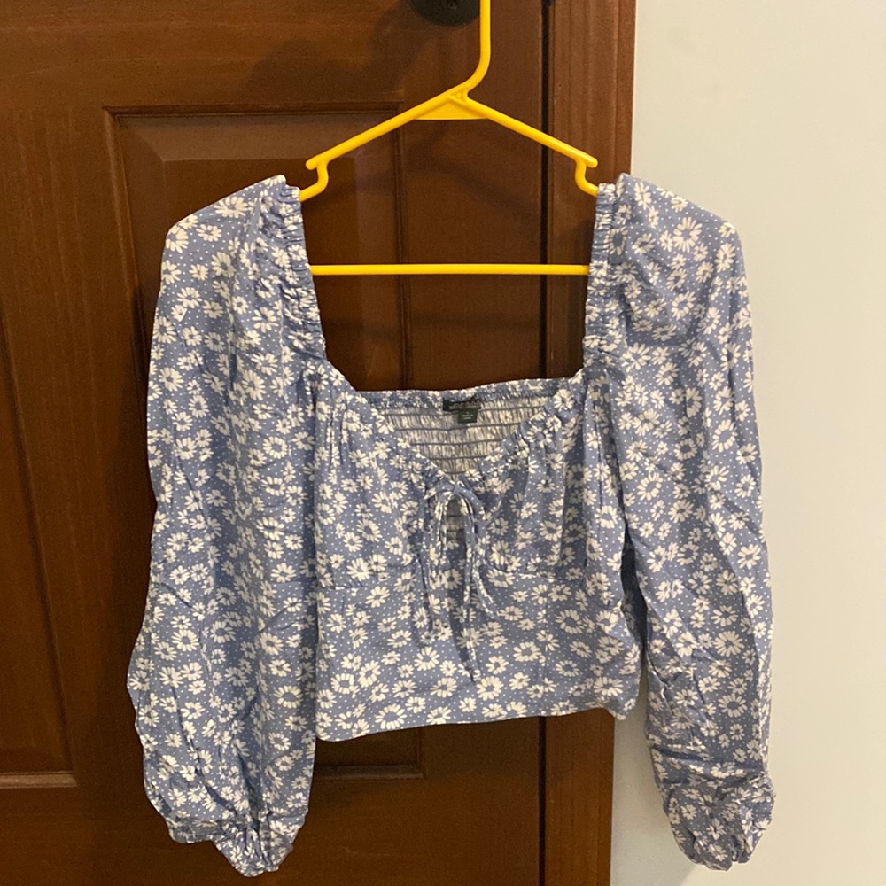 Floral blue and white blouse